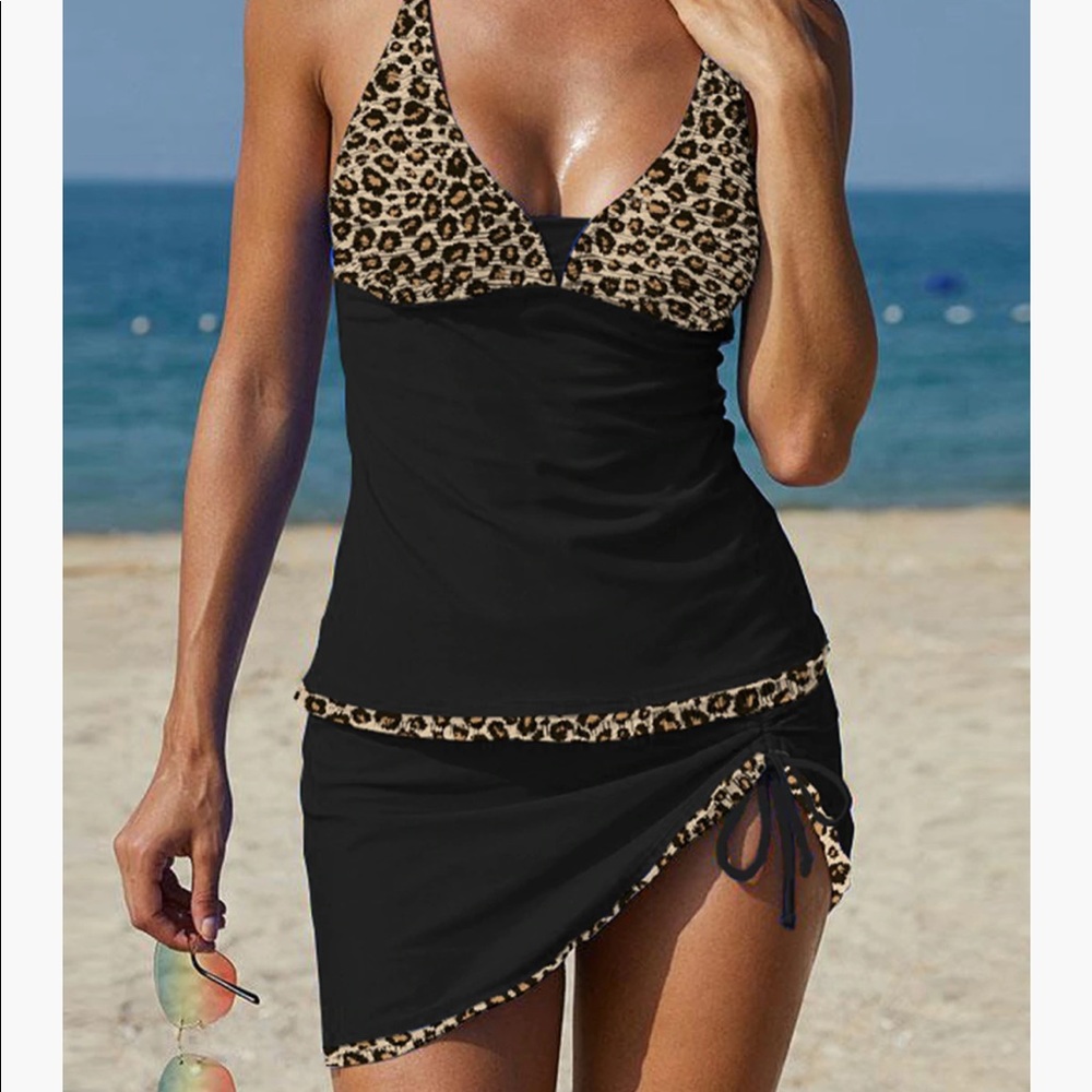NWT Sz S. Sexy Leopard Splicing Cami Tankini